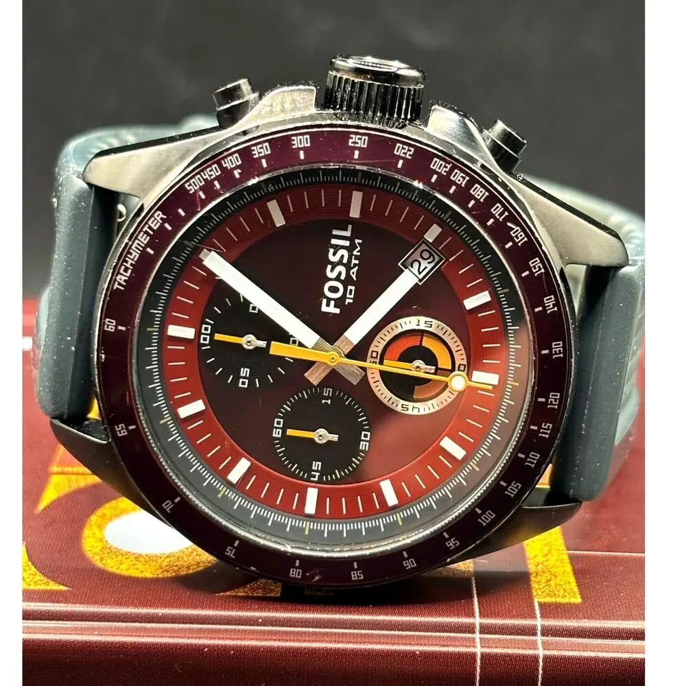 Fossil Decker CH2876 Chronograph Red Dial Silicone Men’s Watch 43mm